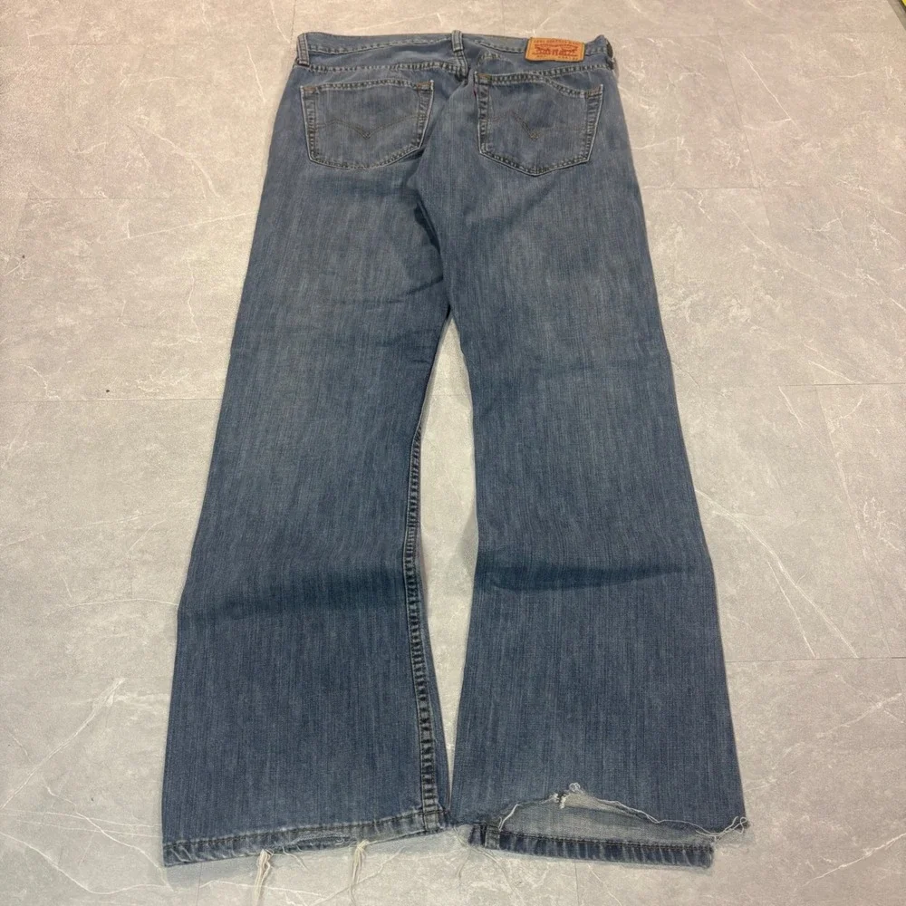 Levis 527 Slim Bootcut Jeans Mens 34x32 Blue Denim Frayed Hem 527-0475